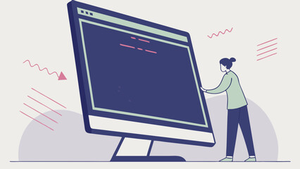 Large Computer Screen Person Interacting Digital Technology Software Development Website Design Modern Illustration.