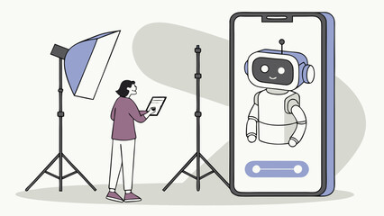 Wall Mural - Photo shoot of a robot on a smartphone screen.
