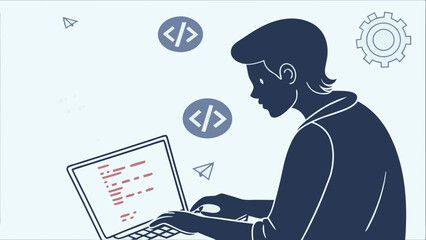 Programmer coding on laptop software development website design technology illustration digital work coding concept web development modern technology computer programming software engineer digital il.