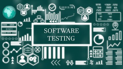 SOFTWARE TESTING Business concept. Network connections, futuristic technology hub. SOFTWARE TESTING Technology, Internet and network concept animation technology background 4k video