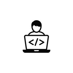 Programmer working on laptop, isolated on white background coding and software development concept