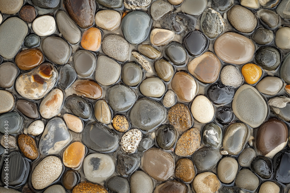 Water in pebbles - water flowing through pebbles, generated AI Stock ...