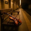 © ViviYulianti  - A Lonely Violin on a Wooden Bench in an Empty Subway Station