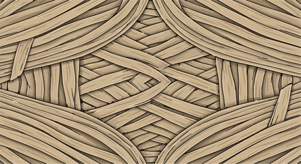 Intricate woven texture of natural fibers creating a symmetrical, organic pattern with warm earthy tones.