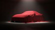 © Ari - A car is covered by a red cloth, revealed under spotlight.