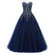 © BTG - Navy blue ball gown with silver embroidered bodice