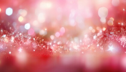 Wall Mural - sparkling red and pink bokeh background with glowing star light and festive glitter ideal for holiday wallpaper or banner