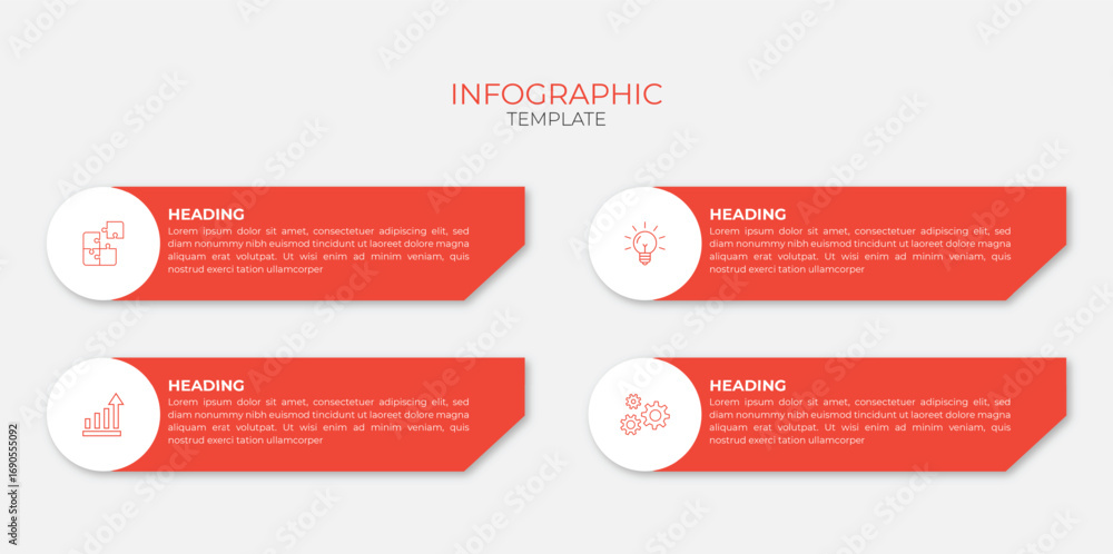 Deep Red Inforgraph Modern red infographic template with four horizontal steps and circle ...