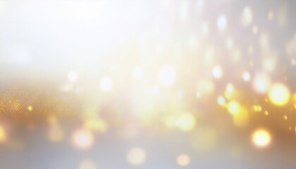 Wall Mural - golden bokeh sparkle lights on soft white background glowing festive shimmer with dreamy glow for elegant banner or wallpaper