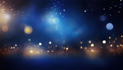 Wall Mural - blue golden bokeh lights glowing in dreamy night sky shimmer with sparkling glitter atmosphere perfect for wallpaper or elegant banner background