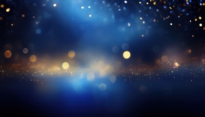 Wall Mural - blue golden bokeh lights glowing in dreamy night sky shimmer with sparkling glitter atmosphere perfect for wallpaper or elegant banner background