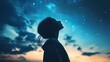© Honey - Young woman gazes at vibrant starry night sky, inspiring wonder and infinite possibilities