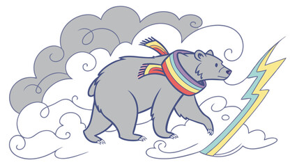  A Whimsical Bear Adorned with Rainbow Scarf and Lightning Bolt