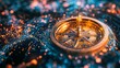 © Honey - Golden compass on abstract digital network with glowing lights, guiding innovation and discovery