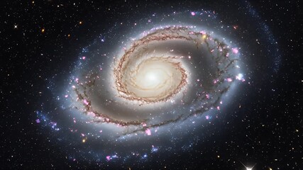 Wall Mural - A stunning view of a spiral galaxy with glowing nebulae and countless stars in deep space.