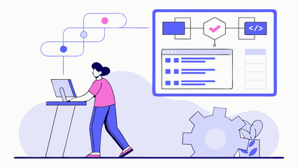 Software Development Workflow Programmer Coding Web Development Process IT Professional at Work Modern Technology Illustration Digital Process Diagram Coding Interface Data Flowchart Project Manageme.