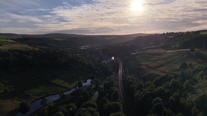 Wall Mural - Aerial view of Ramsbottom town at sunset in Greater Manchester, England, United Kingdom