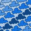 © glittery - Abstract vector illustration gradation blue cloud illustration with decorative blue line details on cleansoft blue background, ideal for templates, print, web, and modern design uses.