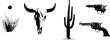 © Artem - Western grunge black and white illustration set with cow skull, cactus, and revolvers for creative design