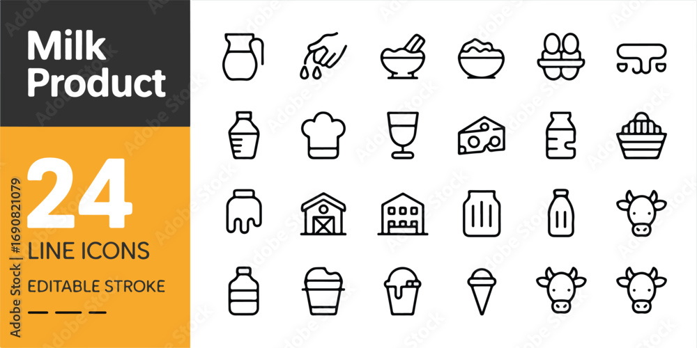 Outline vector icons for all things dairy and milk. The set has an ...