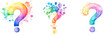 © mashimara - Colorful watercolor question marks on a black background.