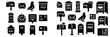 © Alan - Mail and post icon set with mailbox, letter, envelope, and carrier pigeon glyphs for postal service communication