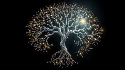 A classic tree of life diagram is unraveled and rewoven into a new, complex network of glowing light.