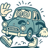 Dizzy Vintage Cartoon Car Character Running With a Worried Expression