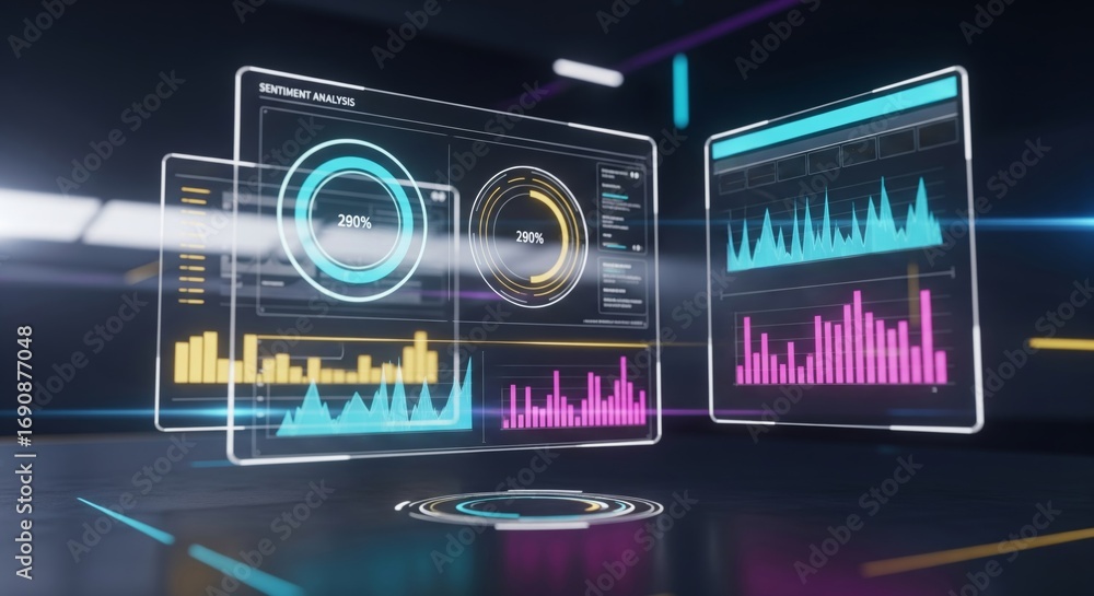 Futuristic sentiment analysis dashboard with holographic chart, AI data ...