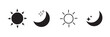 © Hello  - Sun and moon icon set. Day and night or dark and light mode icons. Brightness symbol.