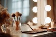 © Ocang - Makeup brushes and palette on a vanity