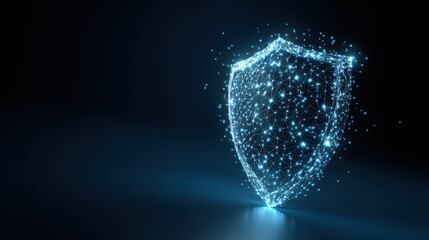Wall Mural - Futuristic glowing low polygonal security guard shield symbol. Antivirus sign with connection lighting dots. Cyber protection of safe concept. elegant isolated on bright blue.
