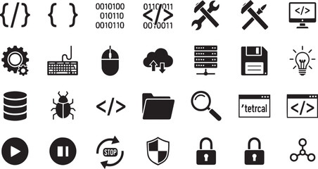 Programming Icons Set | Coding, Development, Debugging, Security, Database, Tools, Binary, Cloud, Software, Web Design, Technology