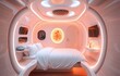 © Kagezt2 - Futuristic Capsule Hotel Room Interior With Bed Television and Soft Pink Lighting