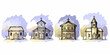 © Kopil - Collection of hand drawn churches and chapels with stylized trees and sky background