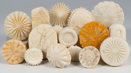 A collection of unique, natural objects arranged in a visually appealing manner.