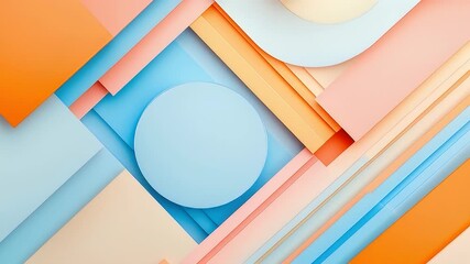 Abstract Geometric Arrangement with Orange Blue and Beige Pastel Colors