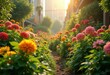 © Yaroslava - vibrant urban garden lush plant textures blossom colors diversity greenery flourishment nature oasis, plants, shrubs, soil, vegetation, leaves, foliage, bloom