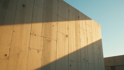 Wall Mural - Shadows Cast on Rough Concrete Wall with Clear Blue Sky in a Minimalist Architectural Setting