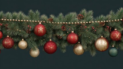 Wall Mural - festive christmas garland with ornaments