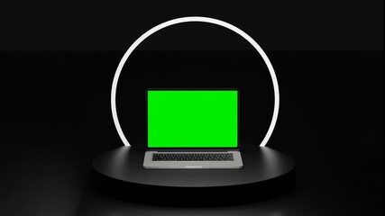 Dark Scene MacBook Display Screen Mockup with Neon Ring