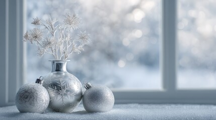 Wall Mural - winter snow or holiday motif shoot minimalist winter patterns a closeup of frost on a window vertical or a horizontal snowscape with bare trees alternatively a simple arrangement of ornaments 