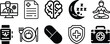 © hngrapx - Collection of black medical and health icons in silhouette style isolated on transparent background representing telemedicine doctor medical record brain health sleep meditation fitness tracker health
