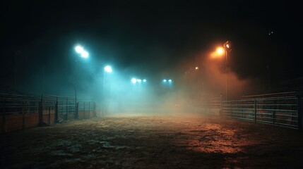 Wall Mural - stunning photo of desolate rodeo arena illuminated by bright lights and lingering smoke. concept rod