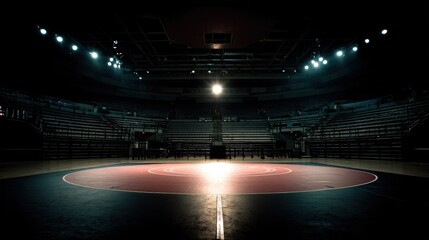 Wall Mural - stunning photo of spotlit wrestling mat in an empty arena.