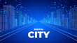 © rita - Futuristic city skyline with digital grid urban technology