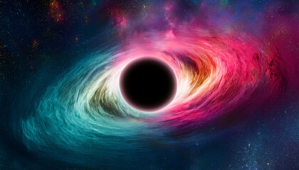 Wall Mural - abstract cosmic nebula vibrant pink teal and rainbow hues exploding around black hole