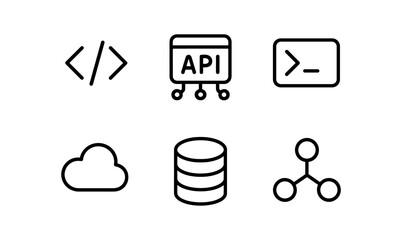 Minimalist tech icons: coding, cloud, and database