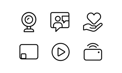 Minimalist communication and multimedia icons set in linear style