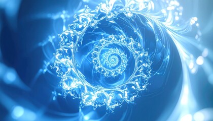 Wall Mural - Abstract Blue Spiral Formation With Radiant Light And Shadow Isolated Against Dark Background